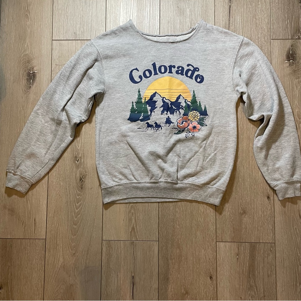 Wound‎ Up Gray Colorado Mountain Graphic Cozy Warm Sweatshirt XS